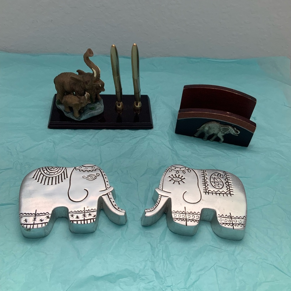 Elephant Desk Set , business card holder, pen holder, paperweight